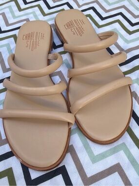 Charlotte Stone Bruna Nude Beige Tan Triple-Strap Sandals